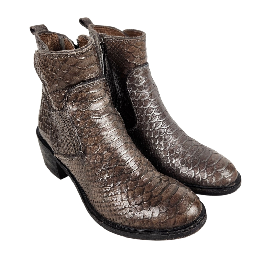 Donald J Pliner Erryn Bronze Snakeskin Leather Suede Ankle Boots Womens Size 5.5